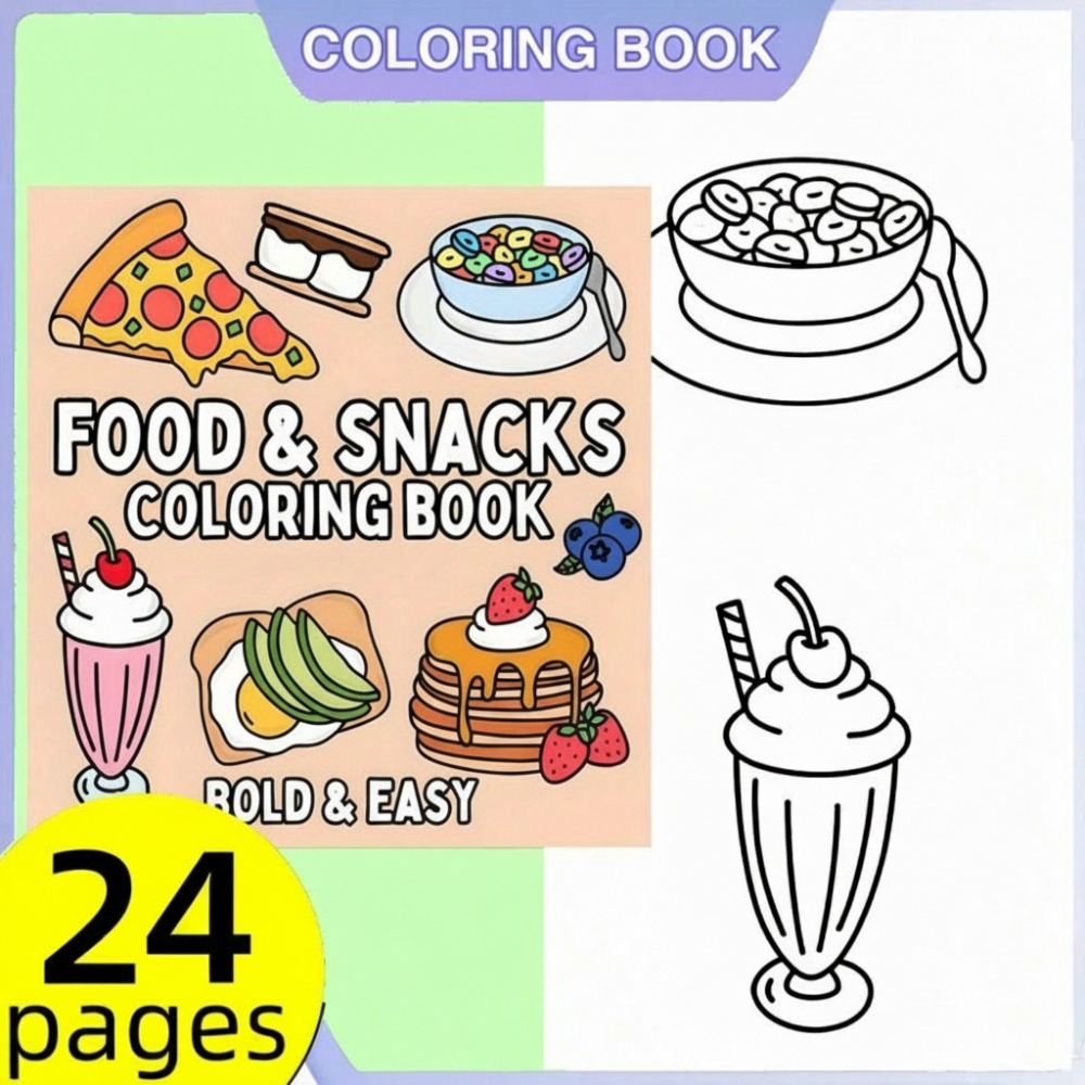 Food And Snacks Coloring Pages - Libro da colorare con cibo e